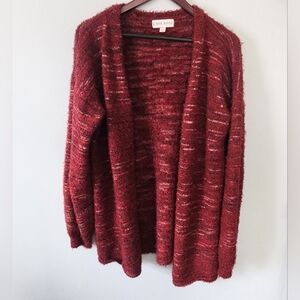 Knox Rose Textured Soft Fluffy Oversized Open Cardigan Sweater Marled Maroon